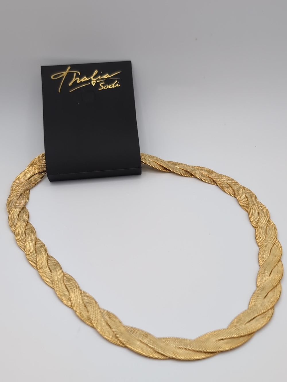 THALIA SODI Gold Reversible Braided Herringbone Peace Necklace NWT